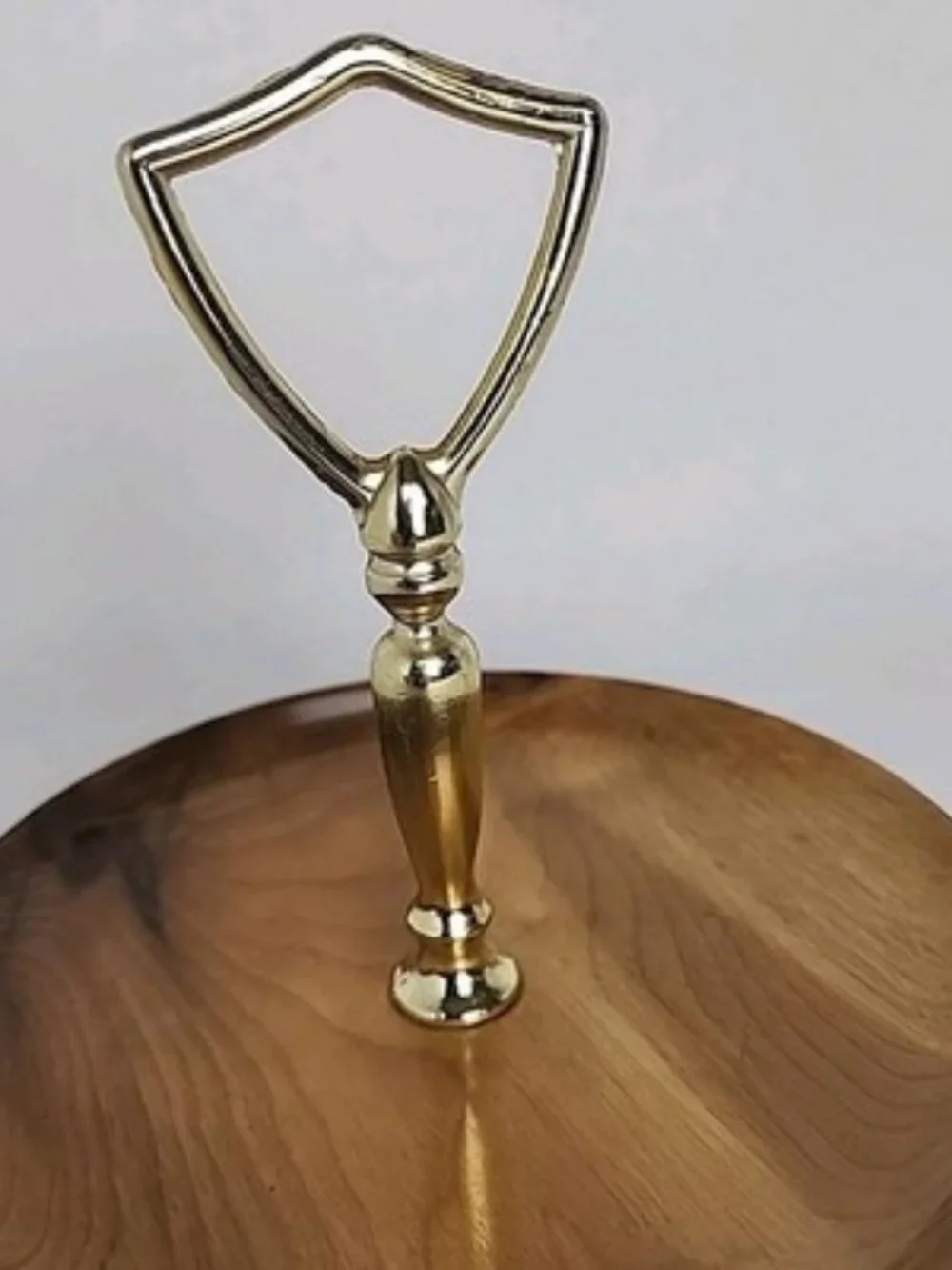 Oregon Made in USA Myrtlewood Gold Metal Handle Wooden Server Dish Brown Vintage